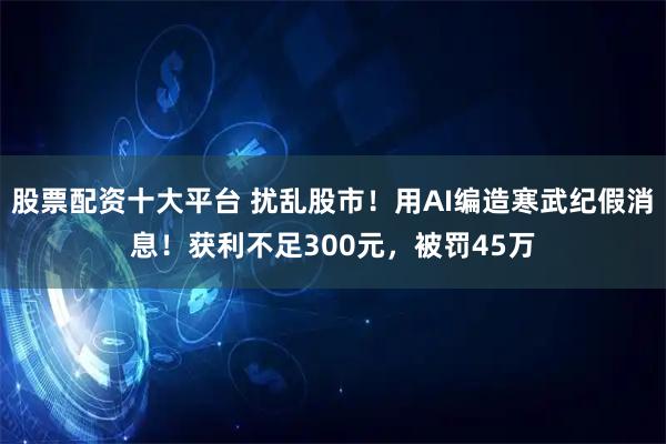 股票配资十大平台 扰乱股市！用AI编造寒武纪假消息！获利不足300元，被罚45万